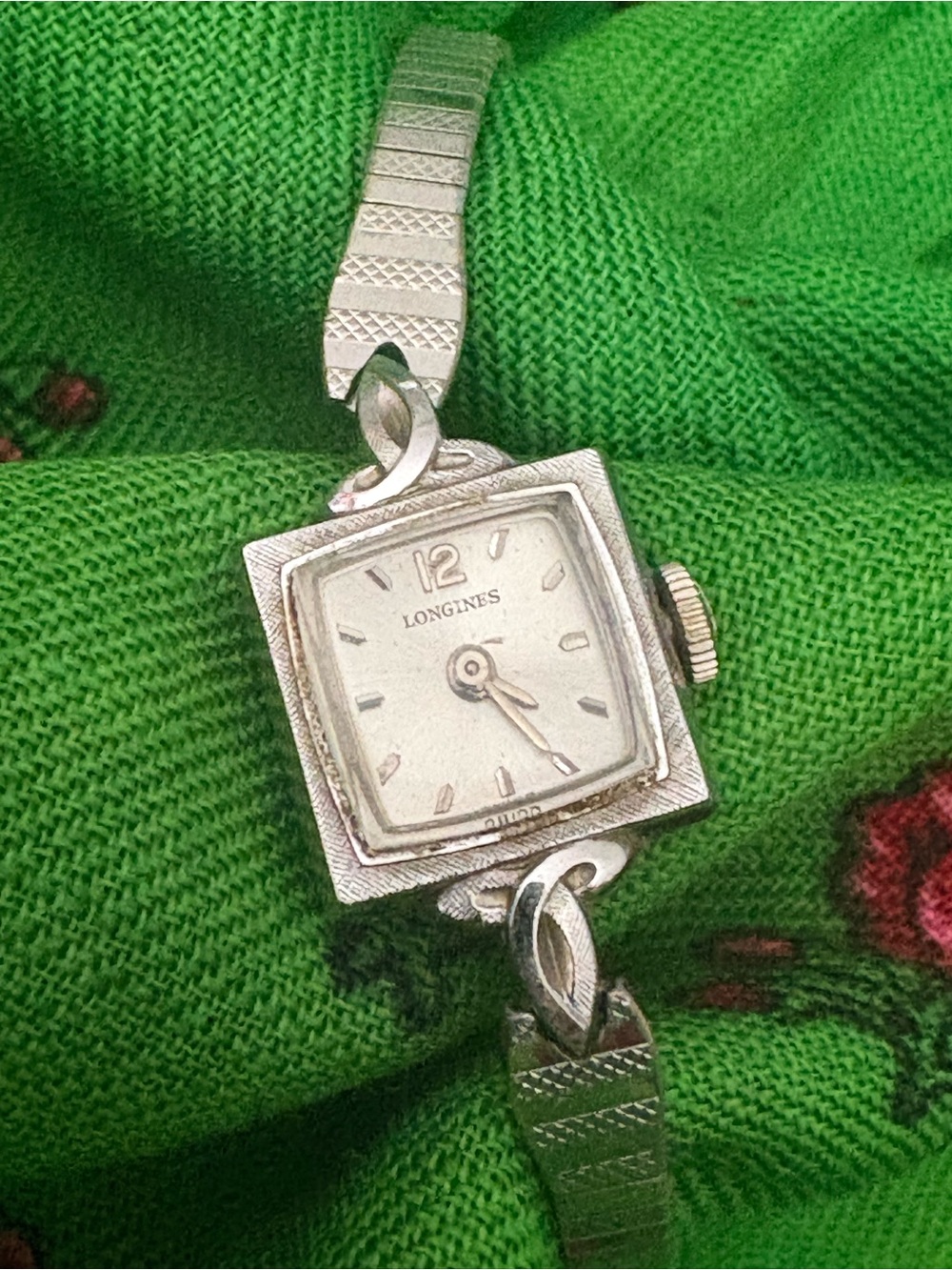 Longines Silver-Tone Ladies Square Dial Bracelet Watch
